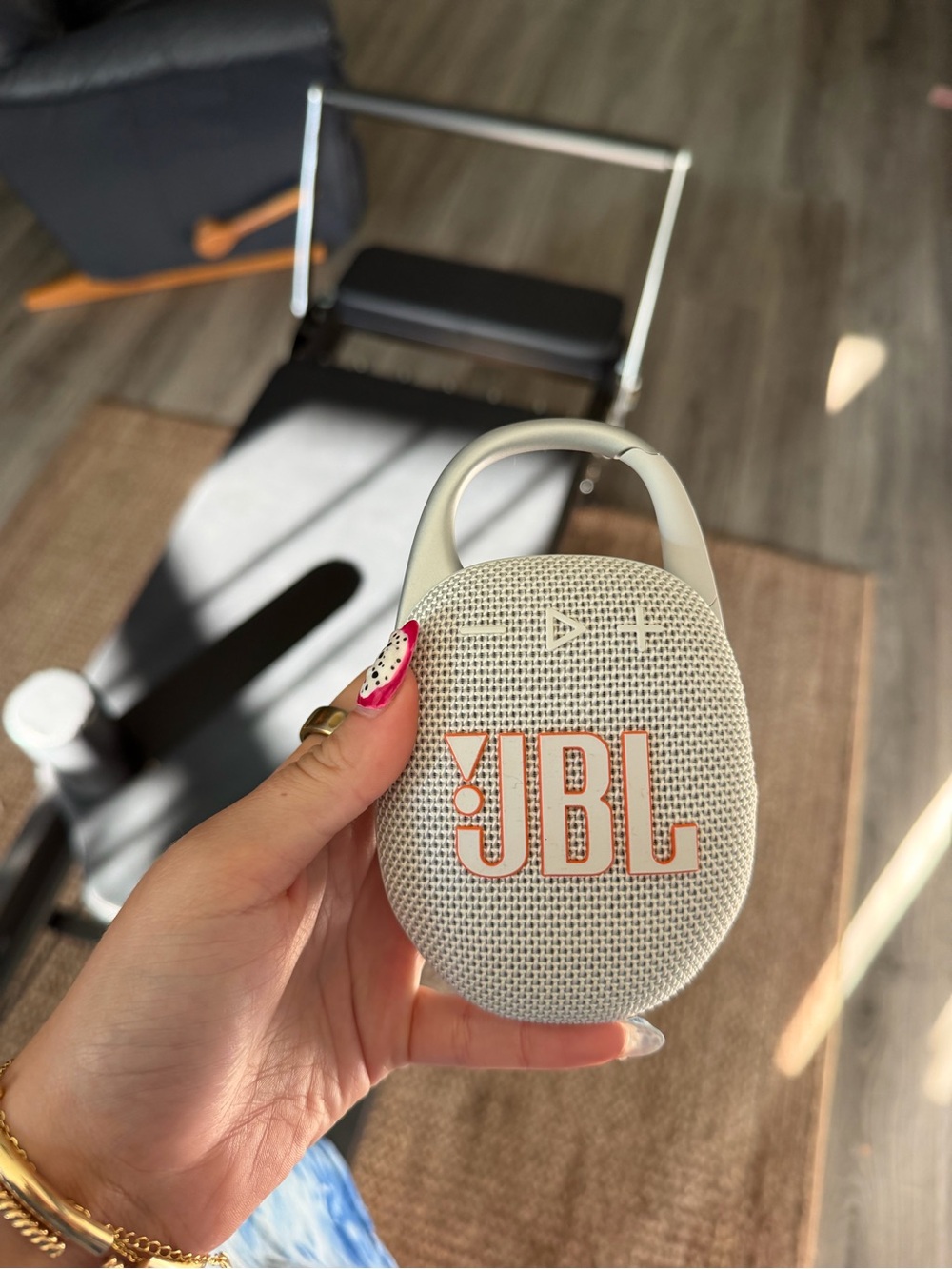 JBL Clip 4 Portable Bluetooth Speaker - White with Orange Logo